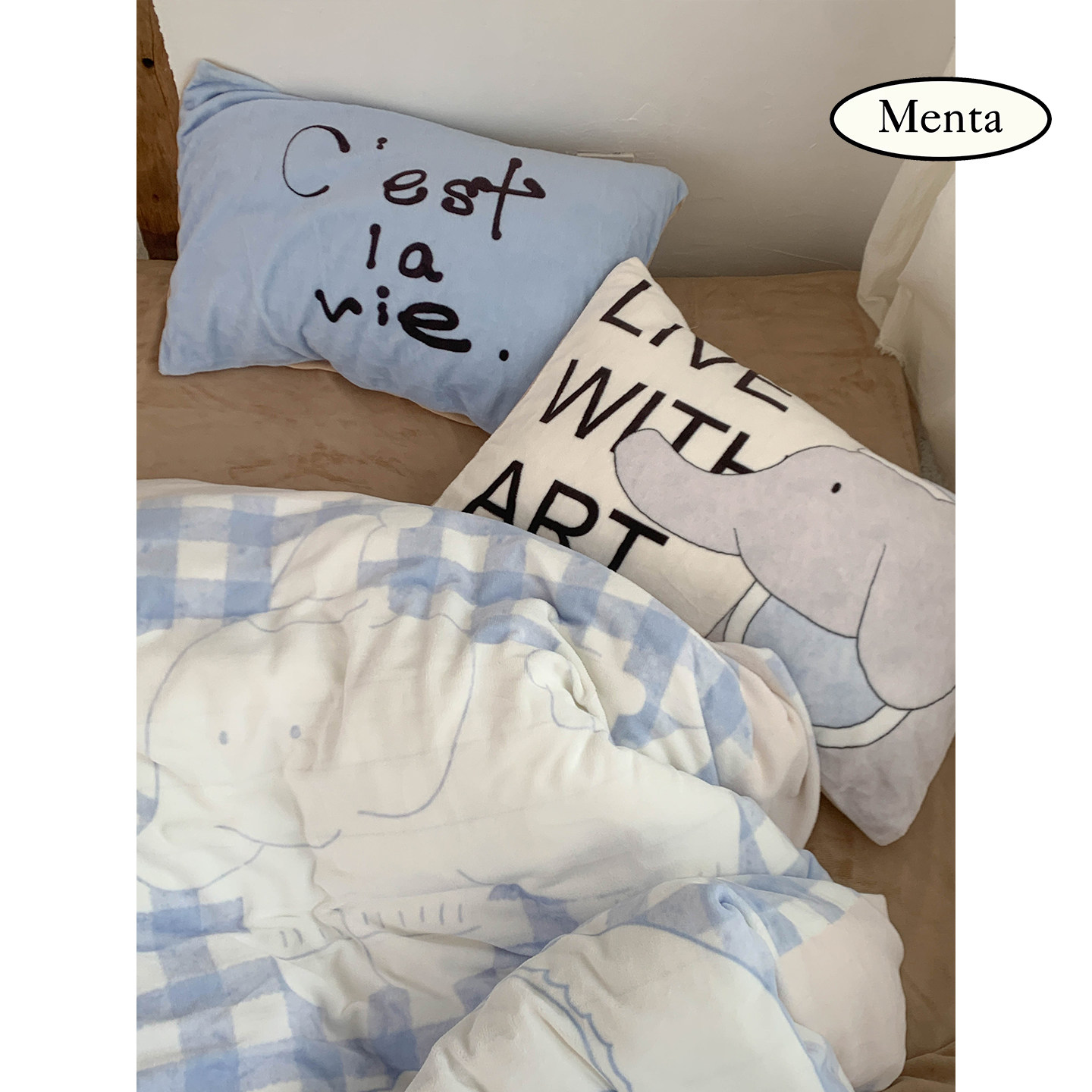 薄荷岛 《小象卧室》 四季款床品被罩家用纯棉四件套透气亲肤床笠