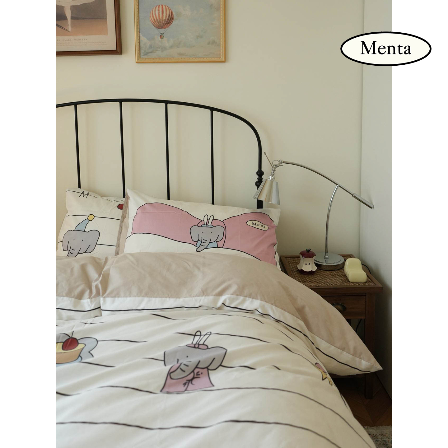 薄荷岛“小象指挥家”条纹纯棉四件套床品全棉被套童趣撞色INS风