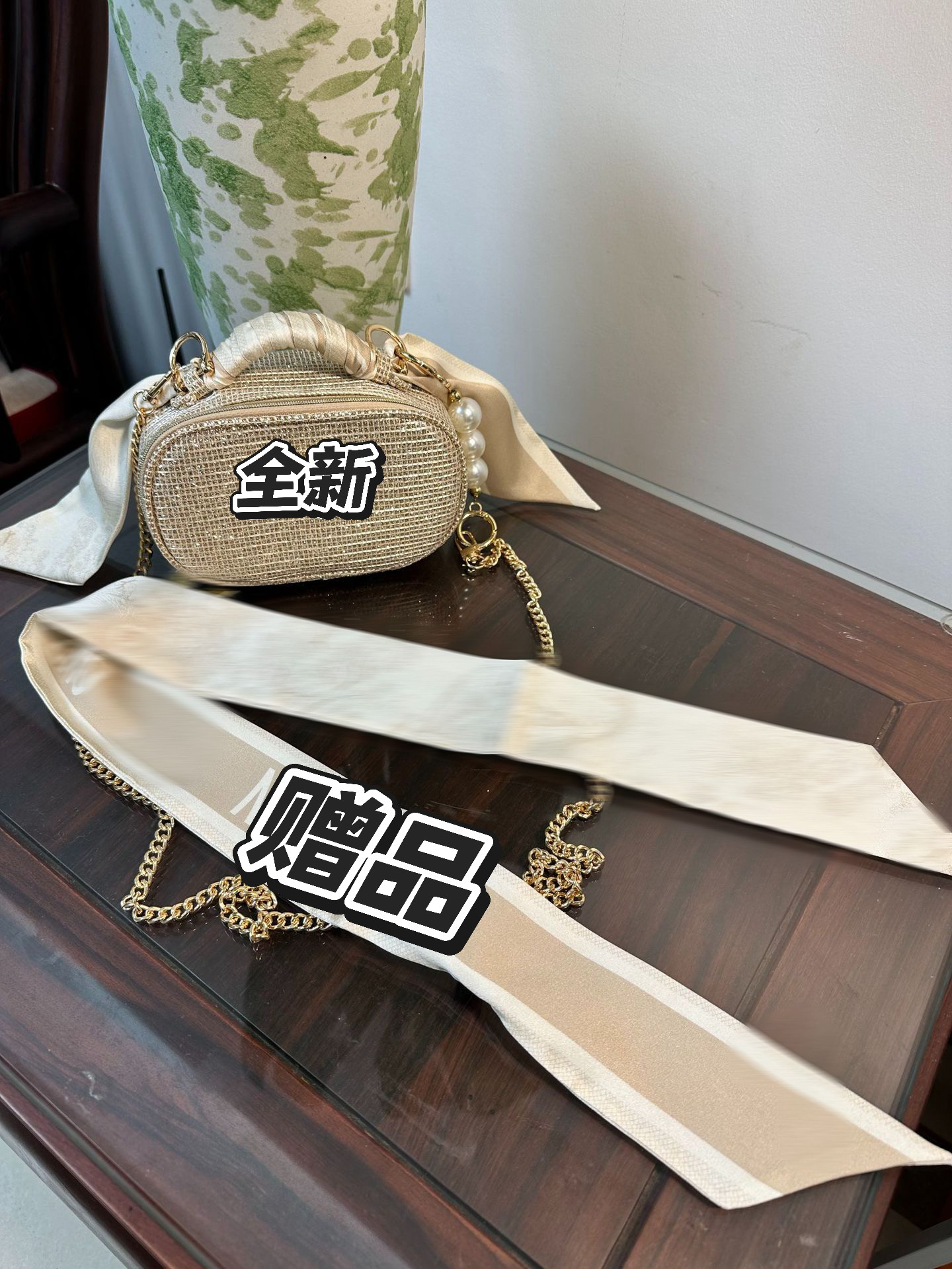 柜台圣诞限定礼赠金丝化妆包diy改造包 链条款珍珠单肩手提包