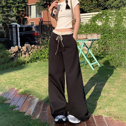 RJVO春季拼接抽绳花边休闲裤