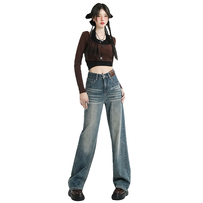 RJVO基础宽松长裤复古高腰牛仔裤