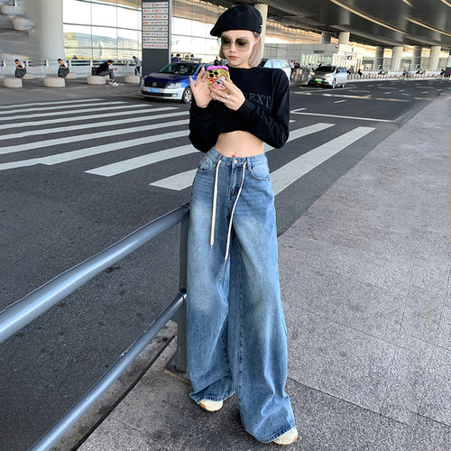 RJVO复古系带牛仔裤休闲阔腿裤