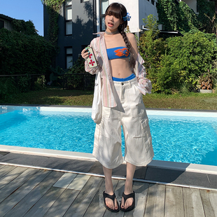 七分裤 阔腿直筒裤 女显瘦百搭休闲裤 原宿风薄款 夏季 RJVO白色工装