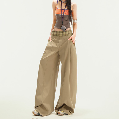 RJVO拼接格纹腰头休闲裤