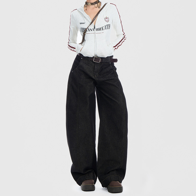 RJVO新款气质高腰弯刀牛仔裤