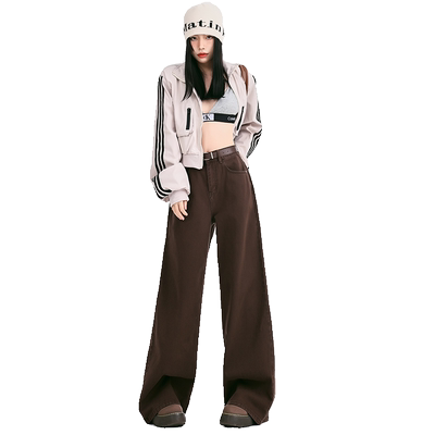 RJVO复古高腰阔腿牛仔裤女