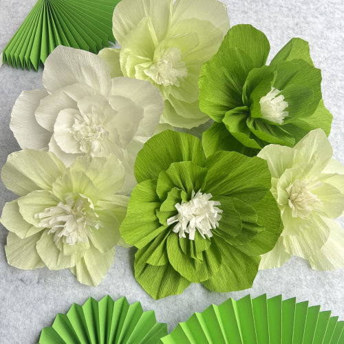 绿色系手工皱纹纸荷花环创材料