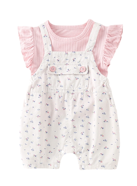 婴儿衣服夏季套装宝宝分体背带裤