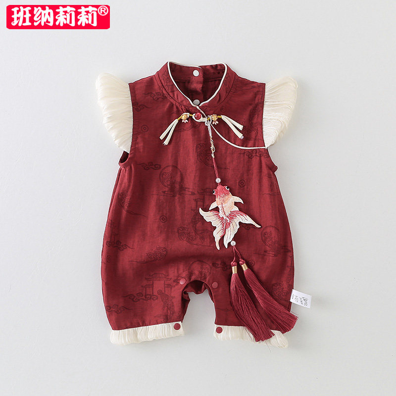 女宝宝新中式夏装连体汉服婴儿衣服满月百天一周岁礼服夏季夏天薄图片