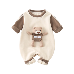 婴儿薄款衣服春装新生儿男宝宝连体衣满月百天春秋季爬服单层外套