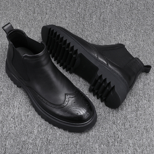 马丁靴男士切尔西靴真皮短靴冬季英伦风厚底百搭布洛克雕花男皮靴