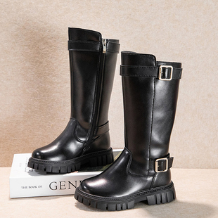 女童加绒皮鞋长筒靴秋冬3-10岁儿童高筒靴子女孩公主靴时装马丁靴