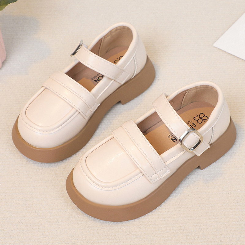 英伦风防滑皮鞋春秋新款女童宝宝学生软底公主鞋儿童复古豆豆鞋