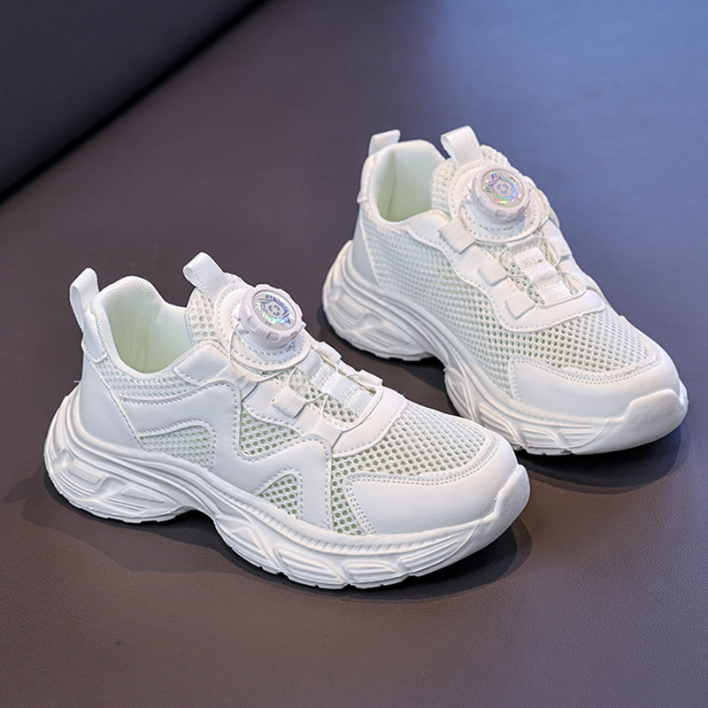 女童旋转扣运动鞋夏季男童网面镂空单网小白鞋儿童防滑轻便跑步鞋