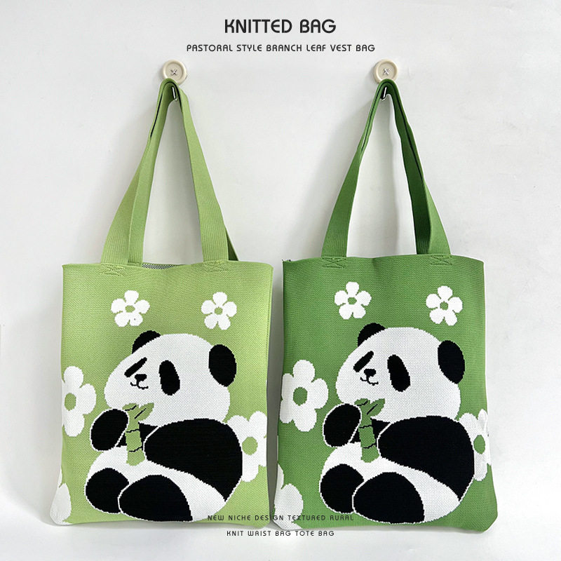 熊猫爷爷手提袋大容量补习袋学生装书袋文艺森系单肩包通勤针织袋,箱包皮具/热销女包/男包,通用款女包,淘宝优惠券,粉丝福利购,淘宝优惠卷