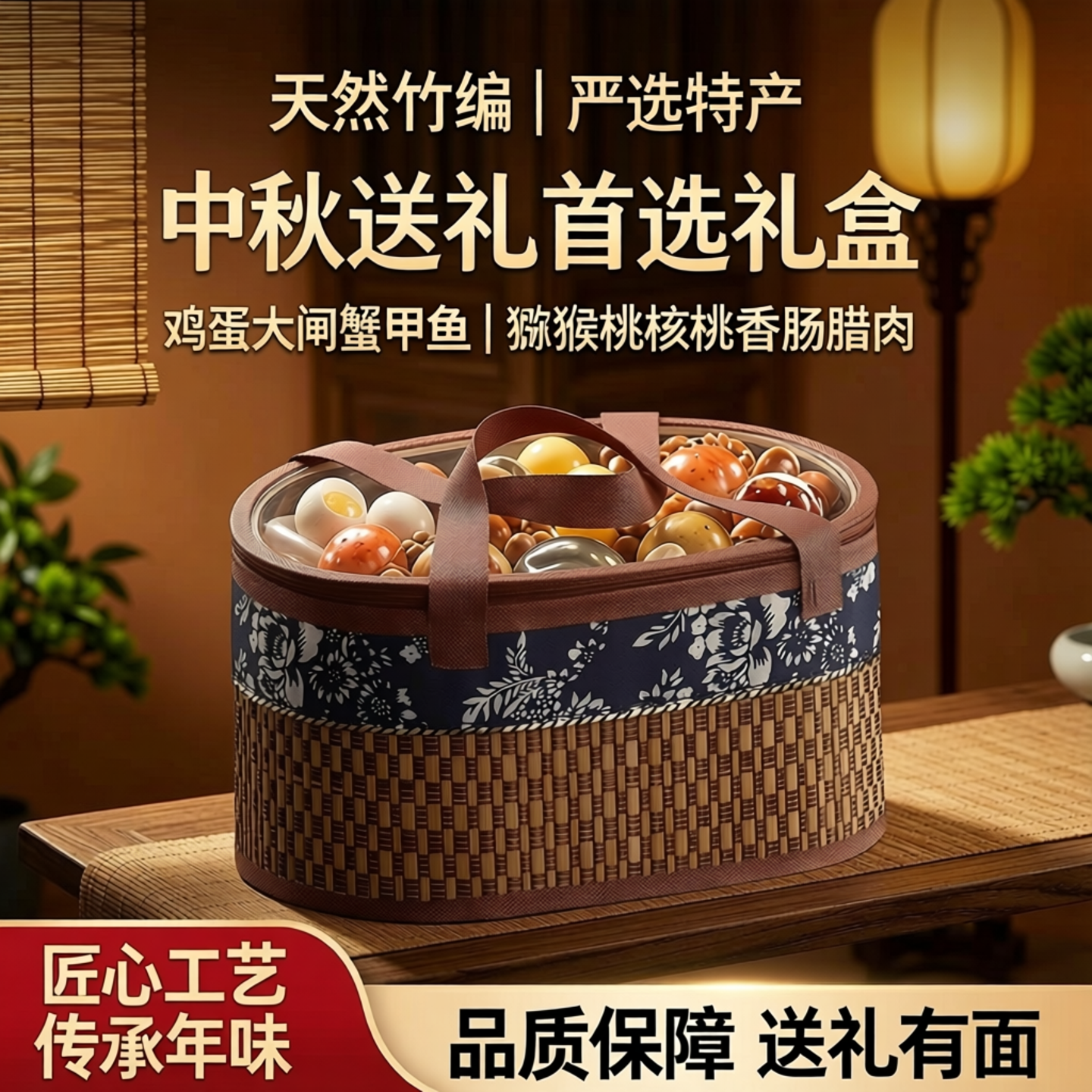 鸡蛋编织篮大闸蟹甲鱼农产品竹篮猕猴桃核桃礼盒特产年货香肠腊肉