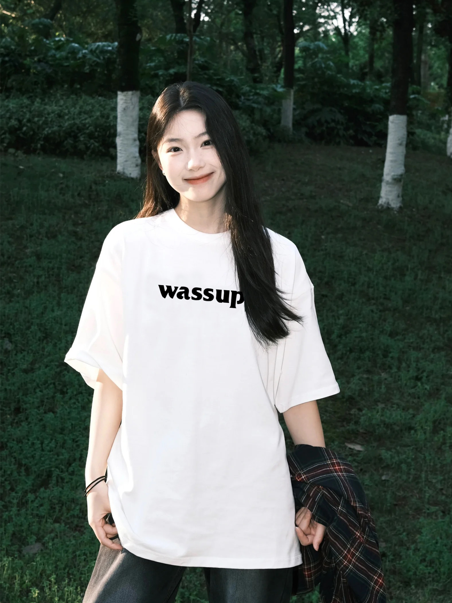 WASSUP潮牌短袖T恤女2025新款夏季重磅纯棉休闲白色简约情侣上衣