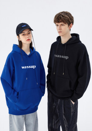 wassup卫衣男重磅纯棉春秋季连帽宽松潮牌潮ins美式高街情侣外套