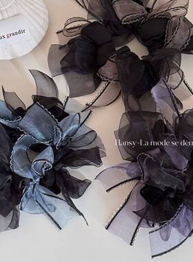 韩系紫色韵味蝴蝶结大肠发圈欧根纱手工编织发圈少女丸子头发绳