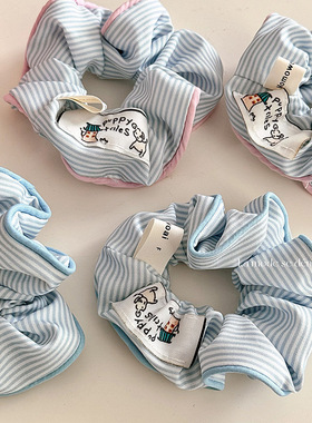 简约海盐奶蓝白色条纹小狗大肠发圈温柔百搭发绳甜美小众可爱气质