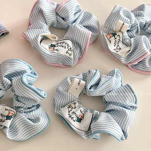 简约海盐奶蓝白色条纹小狗大肠发圈温柔百搭发绳甜美小众可爱气质