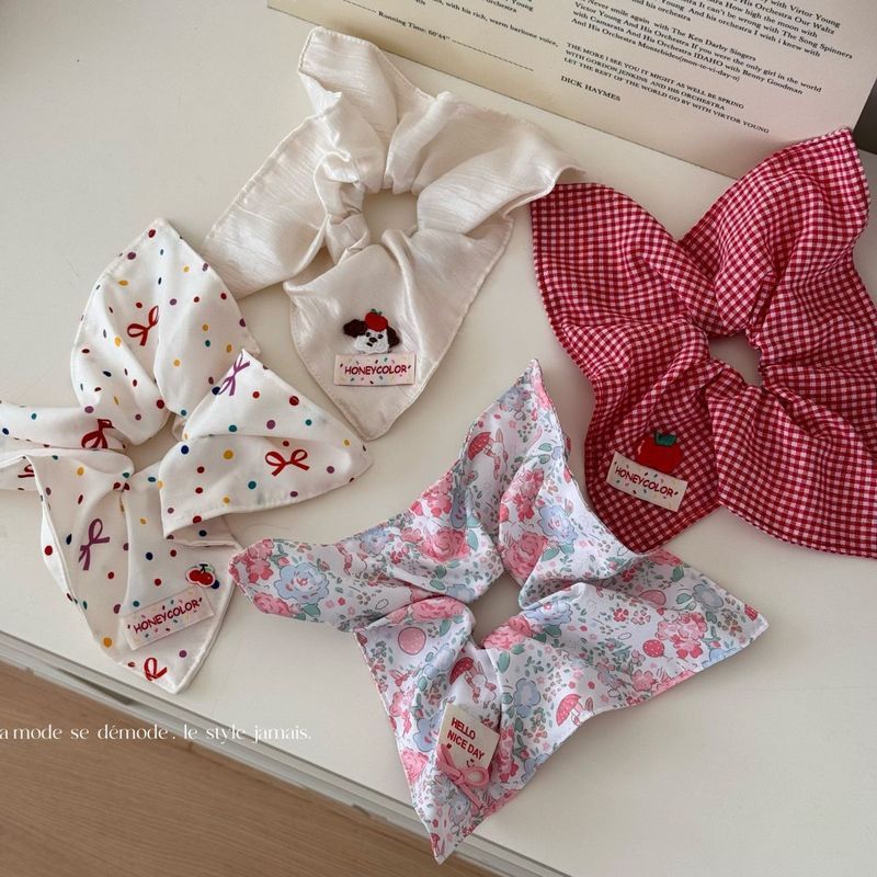 少女布艺格纹波点小号方巾经典发圈少女发绳蝴蝶结头绳头饰头花大