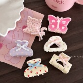 可爱碎花蝴蝶结抓夹女发量少小号发夹子后脑勺半扎发鲨鱼夹高级感