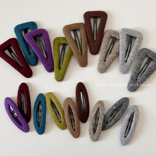 秋冬简约镂空毛呢三角发夹bb夹高级感碎发发卡侧边夹子女刘海夹子