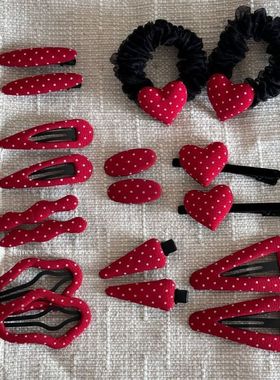 红色波点布艺发夹bb夹发卡显白新款发饰头饰侧边夹洋气碎发刘海夹