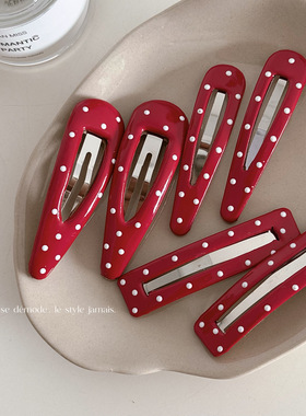 红色皮质波点发夹时尚新款BB夹质感百搭刘海夹侧边夹头饰发夹发饰