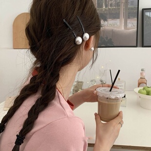 精致珍珠金扣一字夹发夹女刘海夹后脑勺发饰头饰少女边夹顶夹新款