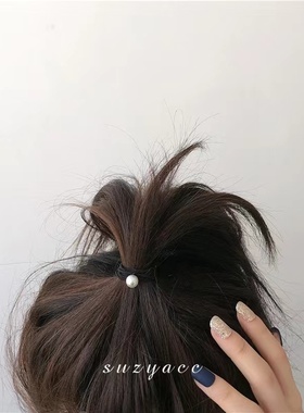 韩国东大门简约气质珍珠头绳女耐用高级感黑色皮筋发绳扎头发发圈