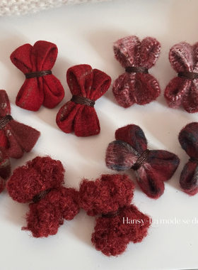 新年红色毛呢蝴蝶结发夹高级感碎发鸭嘴夹秋冬夹子边夹小夹子发饰