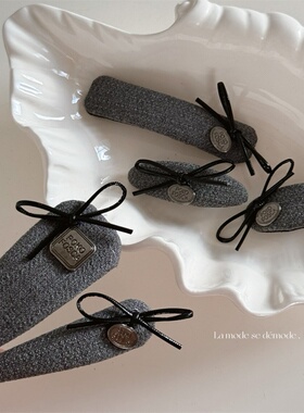 灰色西装面料细皮质蝴蝶结发夹女碎发bb夹鸭嘴夹侧耳边夹头饰发饰