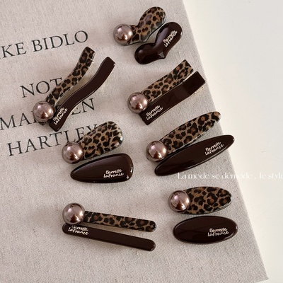 小金标字母豹纹鸭嘴夹一字夹发夹简约复古风侧边夹刘海夹发卡发饰