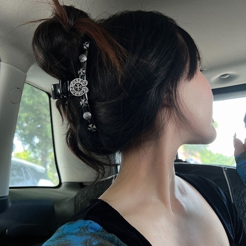 朋克庄园~巴洛克鲨鱼夹十字架梵文复古发饰女发夹后脑勺大号抓夹