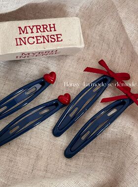 红色BB夹掰掰夹韩系深蓝色百搭蝴蝶结发夹侧边刘海夹爱心头饰发饰