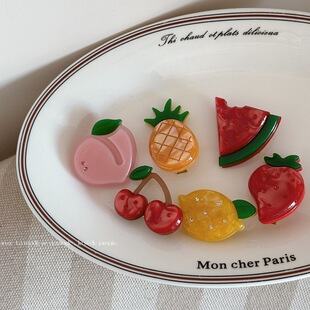 可爱小抓夹草莓柠檬樱桃葡萄刘海碎发夹卡通水果醋酸发夹顶夹发饰