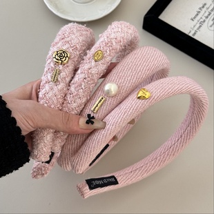 法式 少女感粉色海绵发箍高颅顶复古小香风宽边头箍甜美气质显脸小