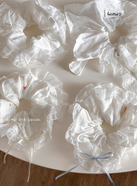 白色温柔风蝴蝶结蕾丝大肠发圈高级感纯欲气质丸子头皮绳头绳发饰