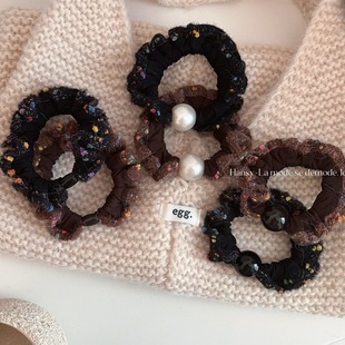 韩系花边珍珠小肠发圈慵懒风扎头绳实用高弹力皮筋发绳头饰发饰