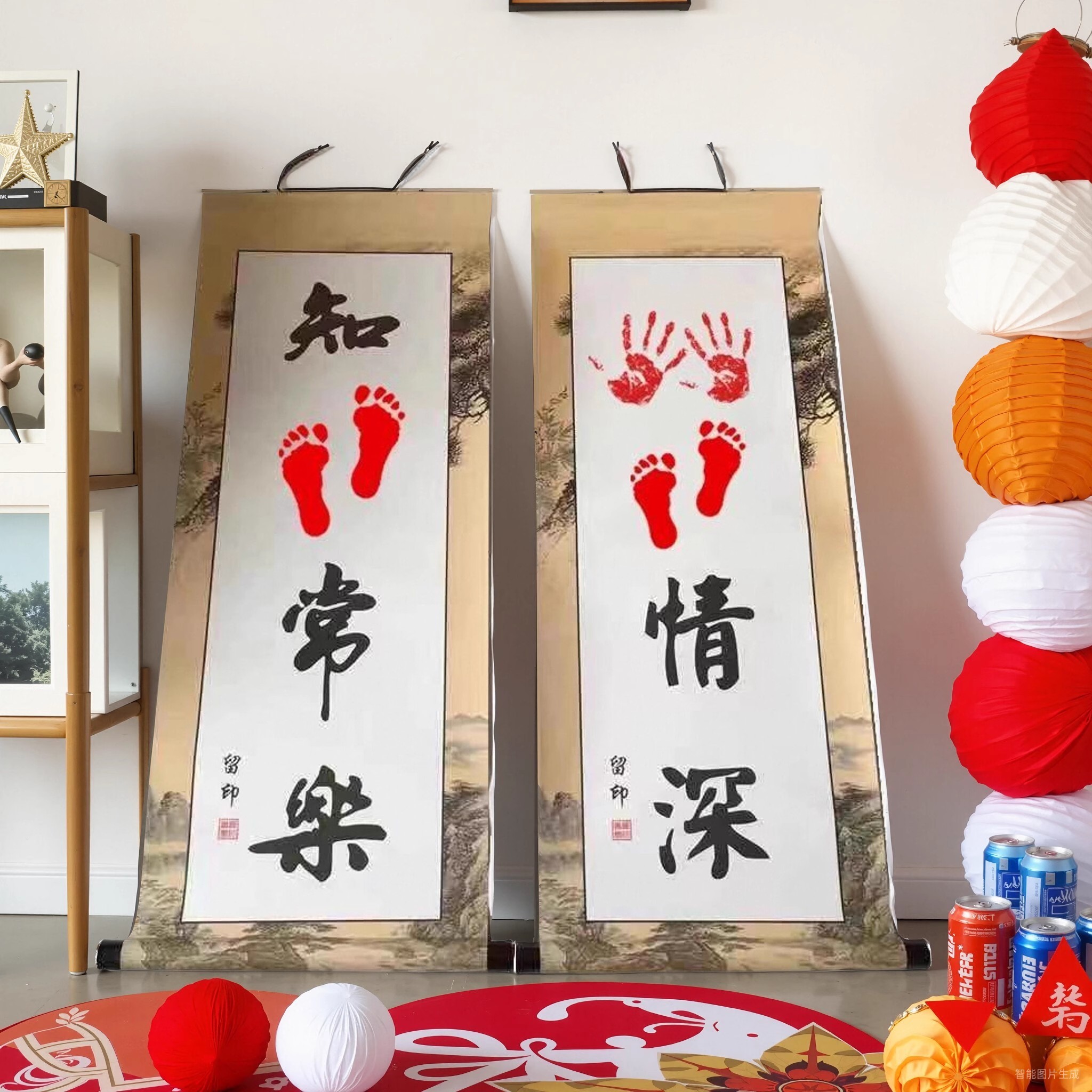 知足常乐字画小脚丫儿童印手