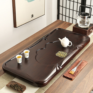 黑檀木茶盘整块原木家用实木新款小型排水式办公室茶托盘茶台茶海