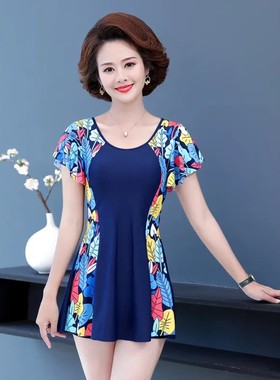 妈妈款泳衣女2026年新款连体女士中老年遮肚大码保守温泉泳0122w