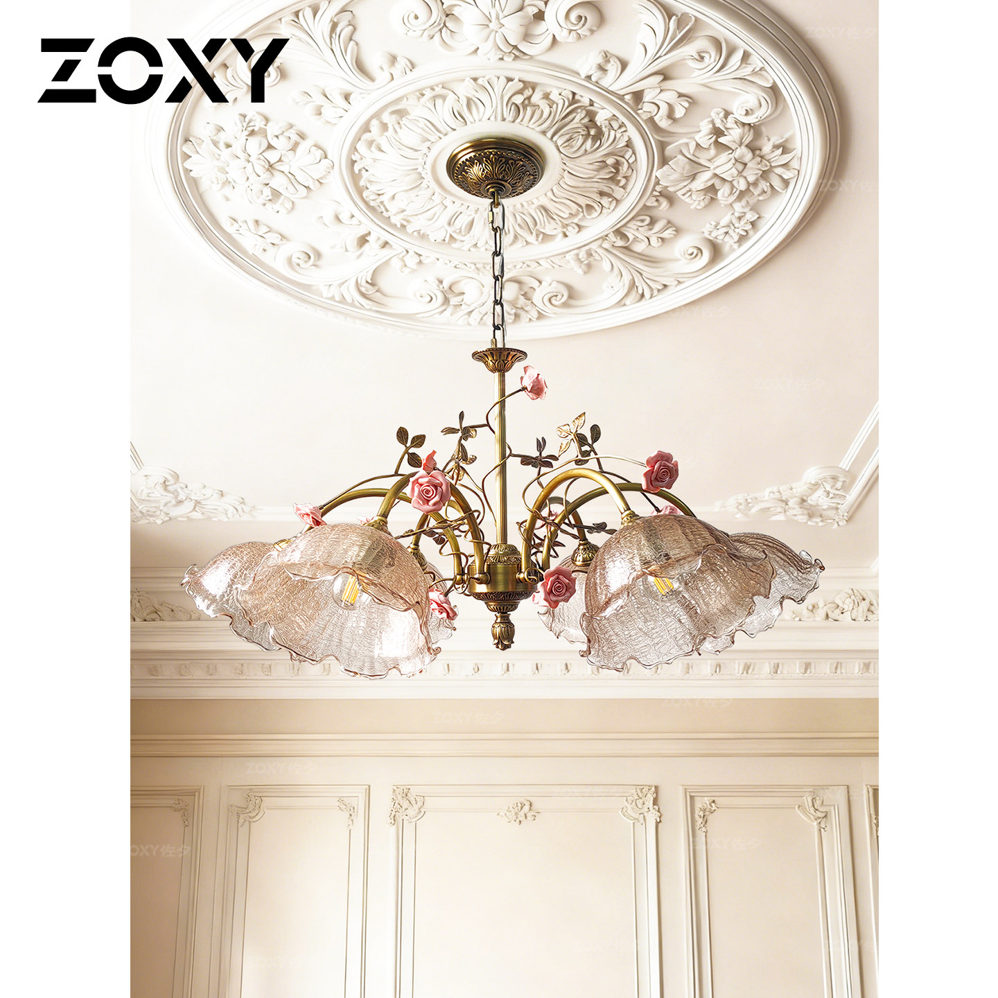 zoxy 法式复古风卧室吊灯轻奢高级感全铜花朵客厅书房温馨创意灯