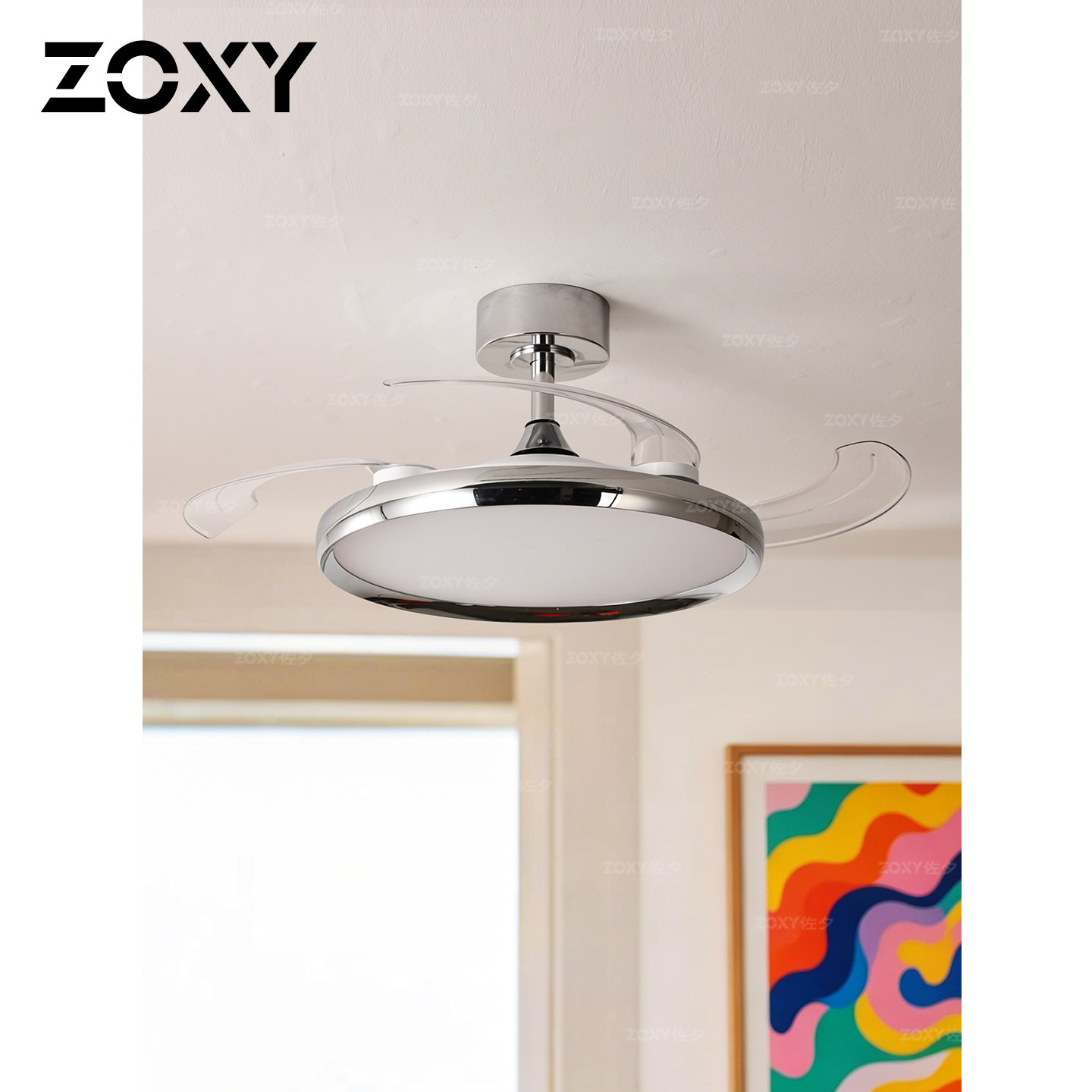 zoxy 包豪斯简约餐厅风扇灯轻奢高级感现代客厅卧室隐形电扇LED灯