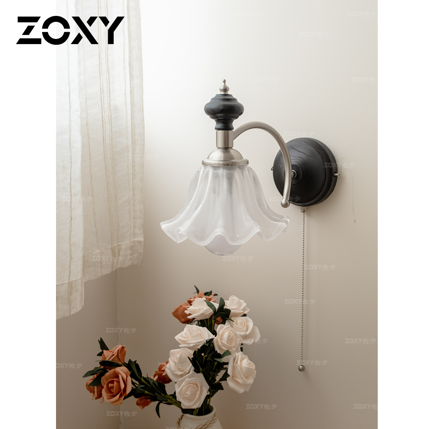 zoxy中古风法式复古镜前灯高级感卧室床头灯设计师款花朵装饰壁灯