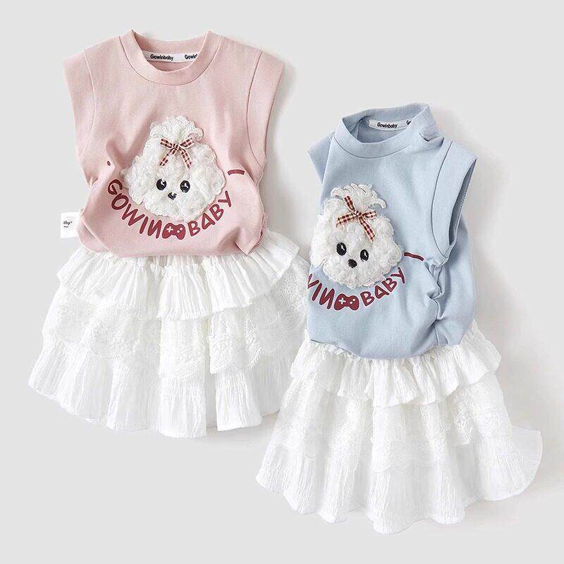 女童卡通背心半身裙套装夏季轻薄透气可爱甜美t恤套装2026新款