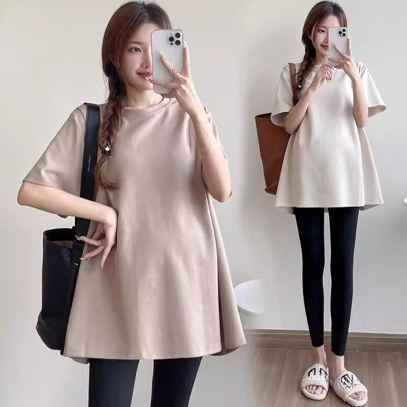 孕妇宽松遮屁股显瘦t恤夏季新款气质休闲圆领小个子大码装裙上衣