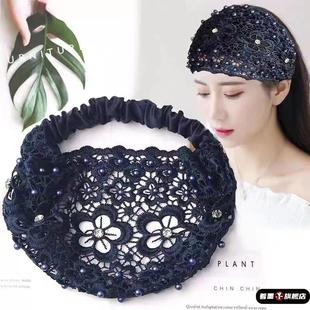 女士遮白发包头帽蕾丝边镂空透气成人百搭发箍款白头箍宽发带头饰